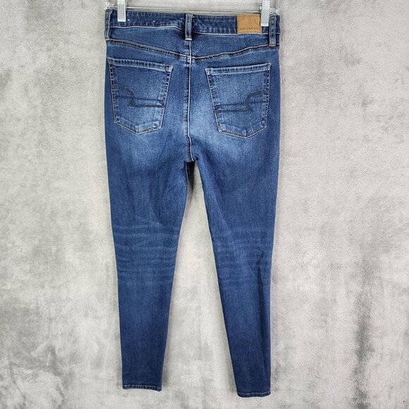 Womens American Eagle Super Hi Rise Blue Denim Jegging 360° Stretch Size 6 Short - Picture 6 of 11
